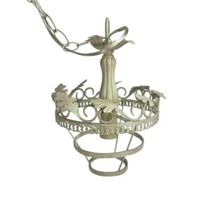 Vintage MCM Shabby Chic Pendant Light Fixture Cream Color 13' Chain Tested Works